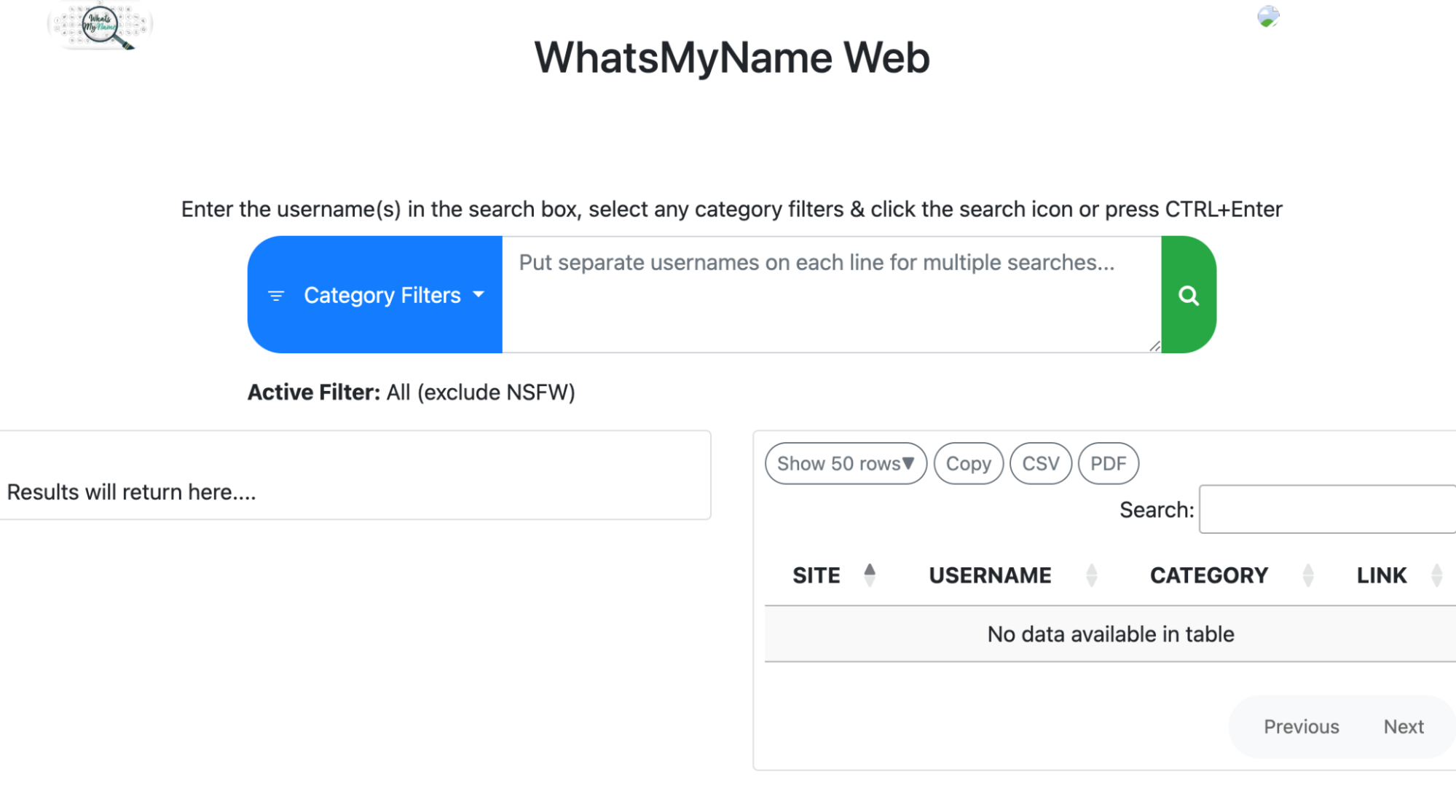 Whatsmyname app screenshot