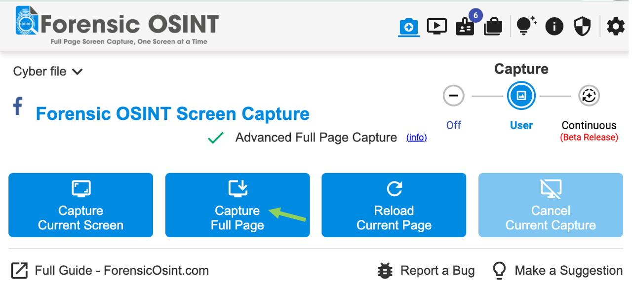 Forensic OSINT full-page capture