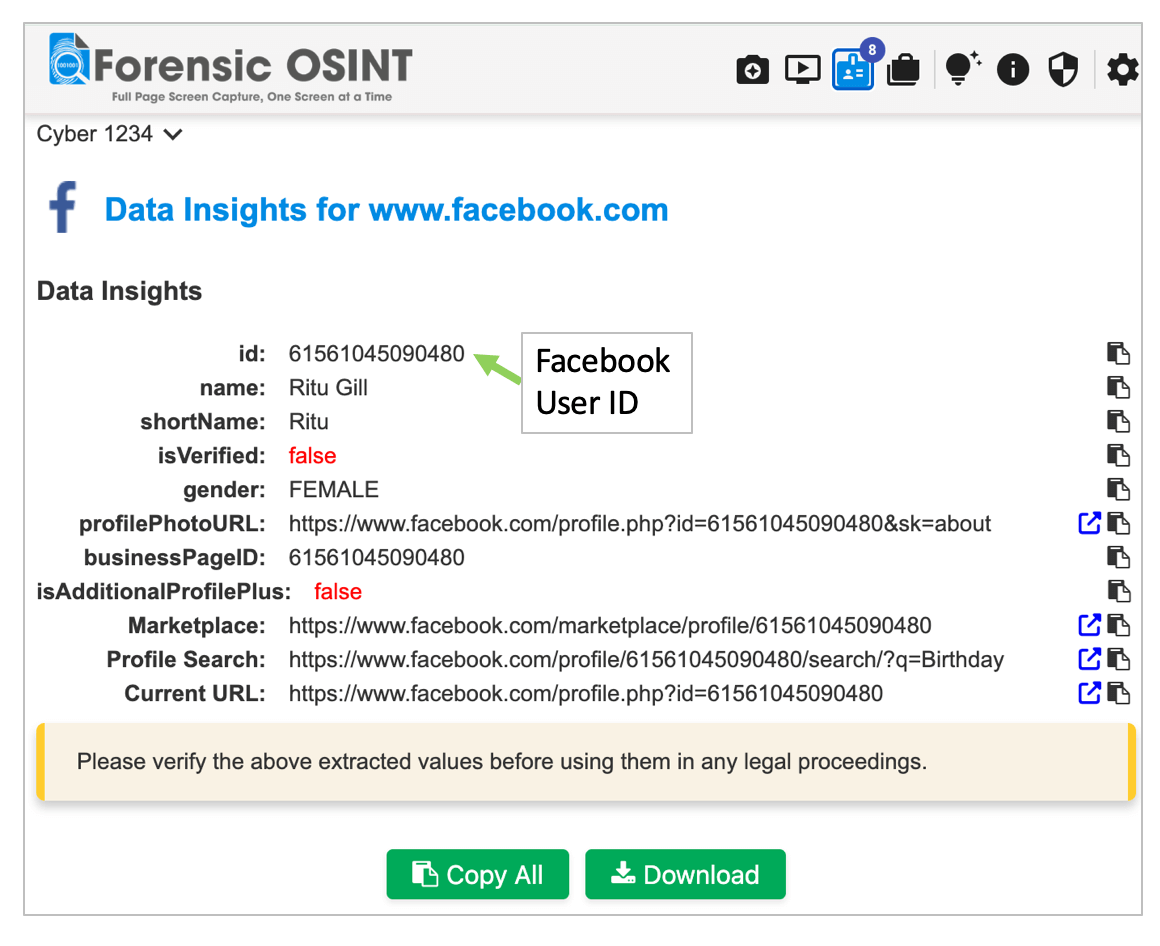 Magnifying glass search for Facebook User ID